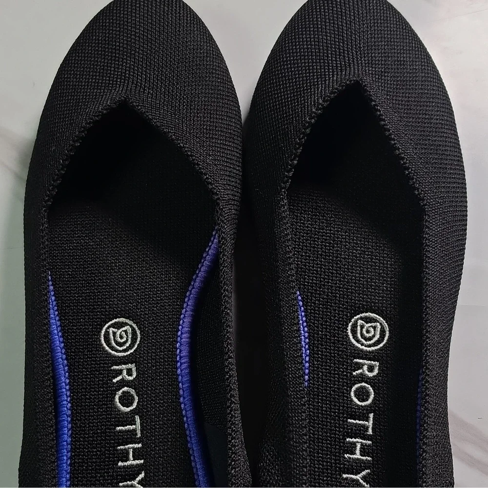 Rothy's Women's Black Knit Slip-On Ballet Flats Round Toe Blue Trim Comfort 10
